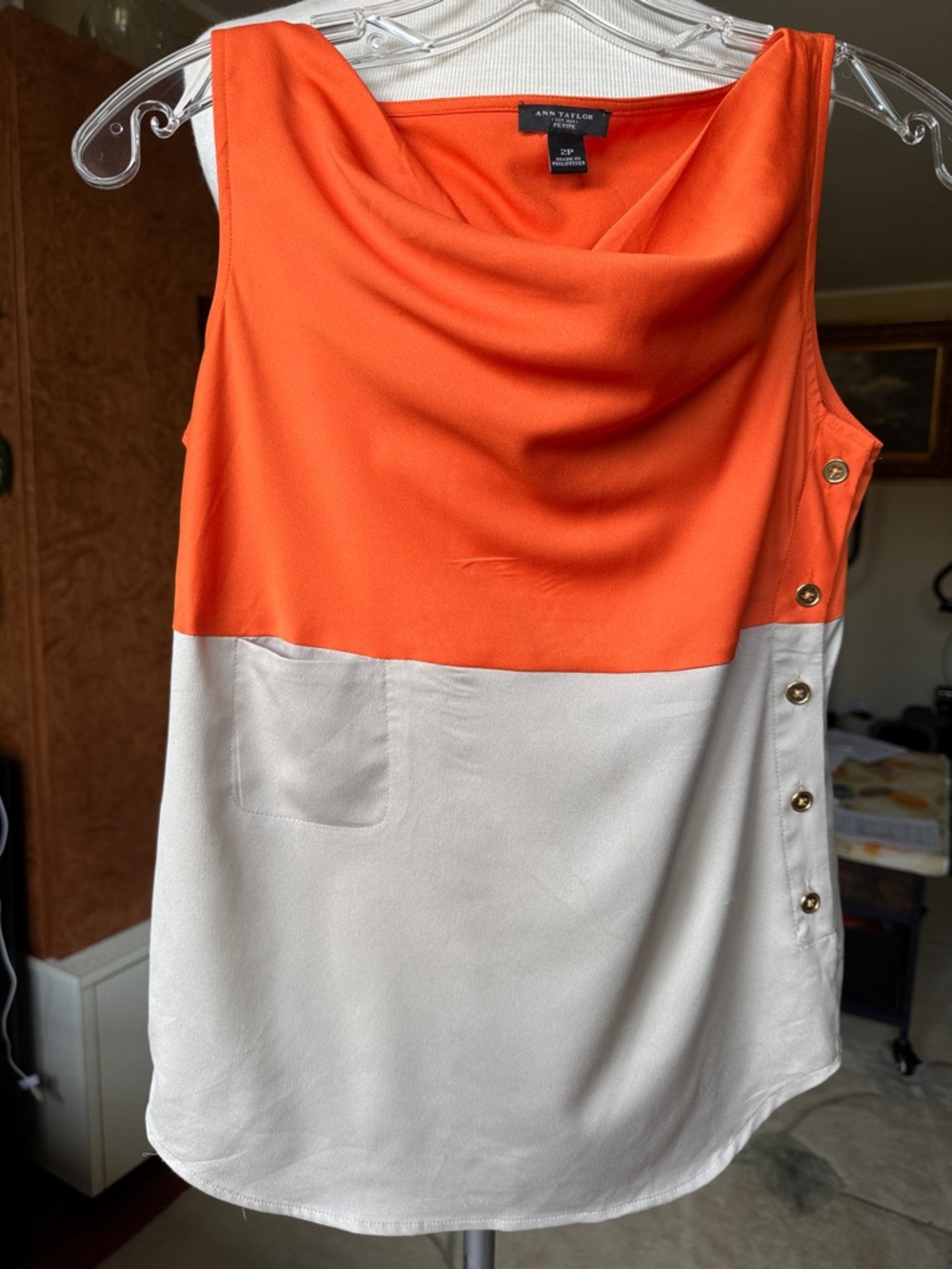 Ann Taylor Orange and Cream Colorblock Sleeveless Camisole